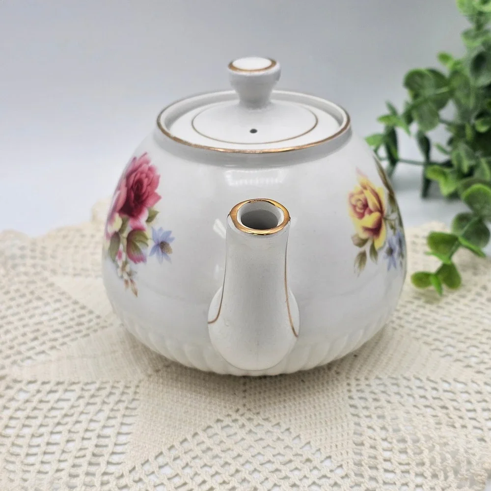 Vintage Ellgreave Wood & Sons Ironstone Floral Teapot Made in‎ England 848D